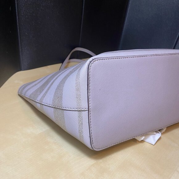 Kate Spade Glitter Stripe Lavender Tote Bag – Saffiano Leather, Zip Top - Picture 7 of 12